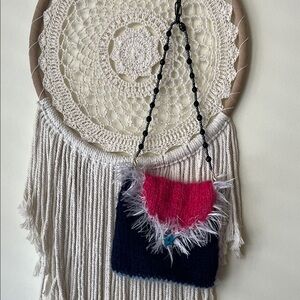 Peach Berserk Hand-made Fuzzy Pink and Black Knit Bag